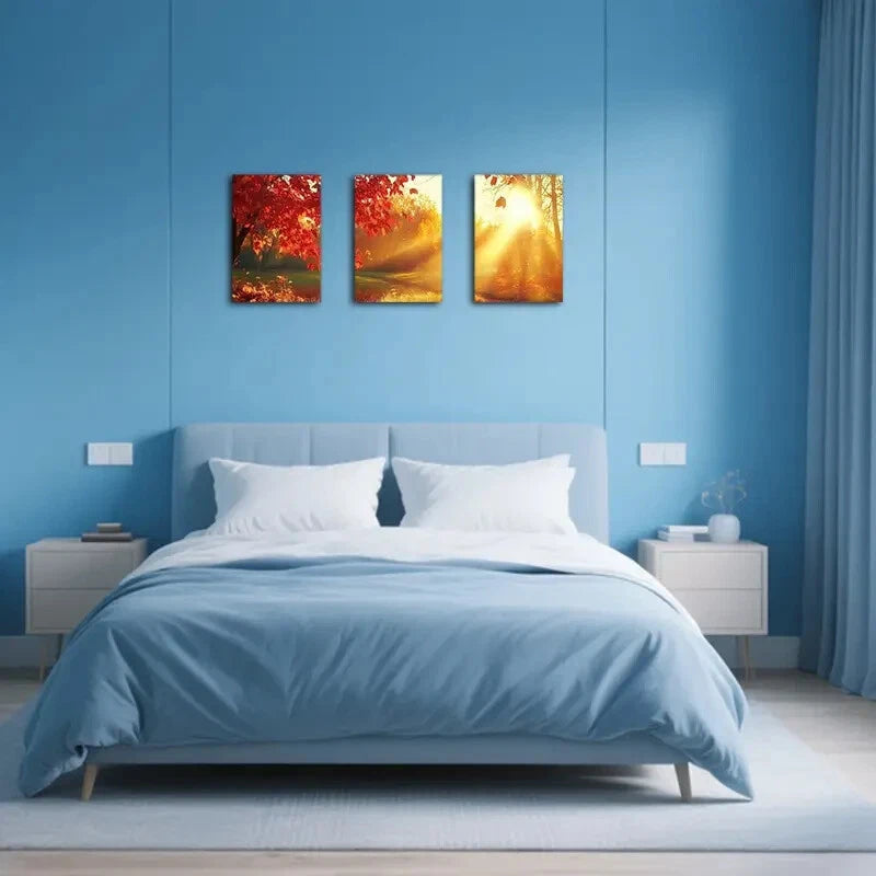 3pcs Vibrant Autumn Forest Abstract Art Prints Metal Print Ready to Hang Art