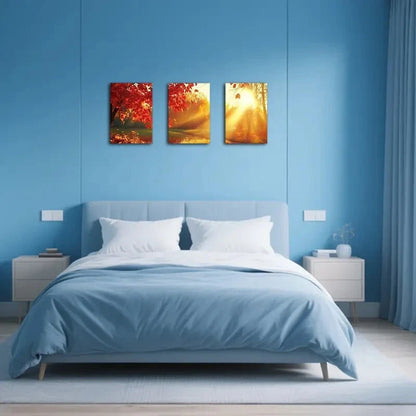 3pcs Vibrant Autumn Forest Abstract Art Prints Metal Print Ready to Hang Art