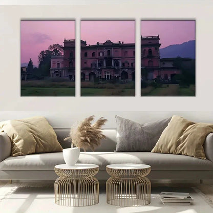 3pcs Charming Rustic Sunset Featuring a Castle Metal Print Ready to Hang Art