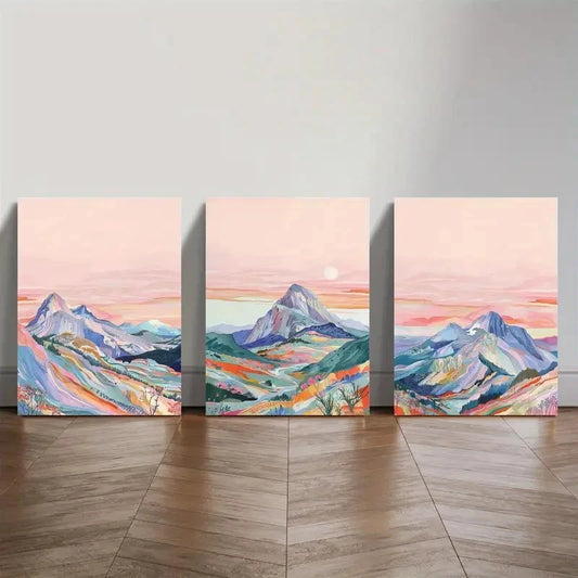 3pcs Showcasing Watercolor Mountain Views Metal Print Ready to Hang Art