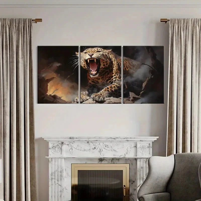 3pcs Raging Leopard Fiery Animal Art Metal Print Ready to Hang Art