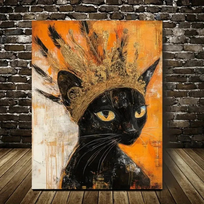 Beautiful Golden Headdress Cat Painting 40x60cm Metal Print Ready to Hang