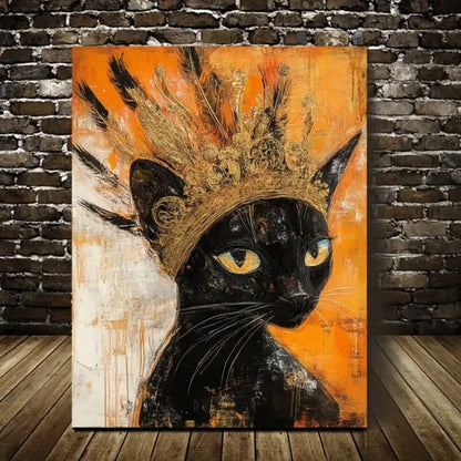 Beautiful Golden Headdress Cat Painting 40x60cm Metal Print Ready to Hang