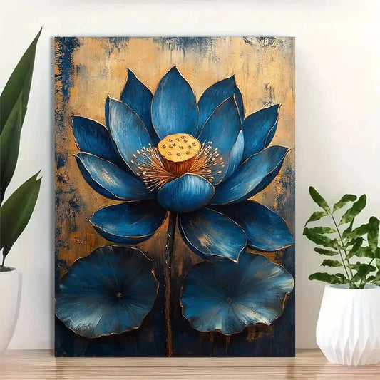 Beautiful Golden Floral Design Elegant Painting 40x60cm Metal Print Ready to Hang