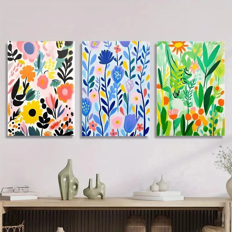 3pcs Spring flowers, colorful spring floral Metal Print Ready to Hang Art