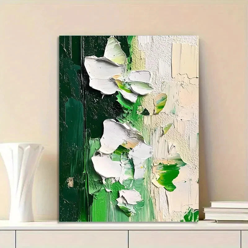 Abstract Painting Of White And Green Flowers Painting  40x60cm Metal Print Ready to Hang