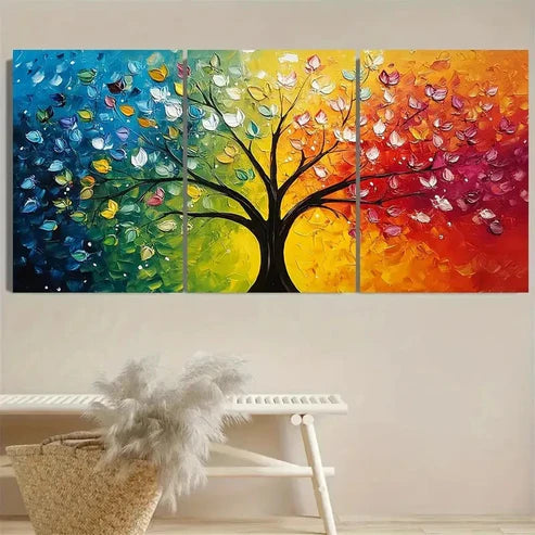 3pcs Vibrant Abstract Tree Panelss Wall Art Set Canvas Unframed - High Quality Print 100% Australian Made Wall Canvas