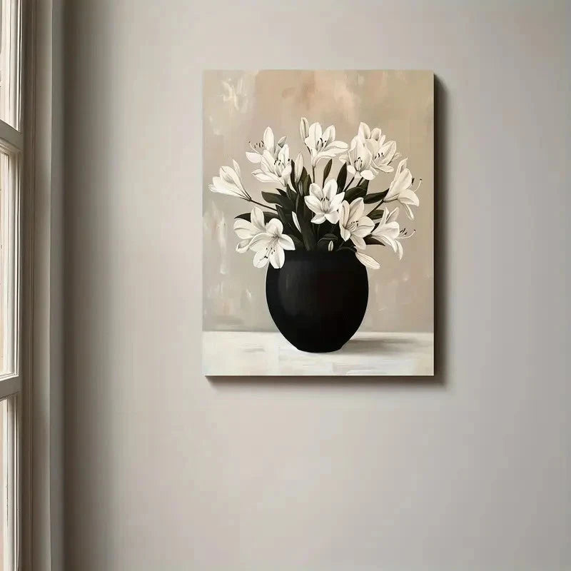 Elegant White Lily Bouquet Painting 40x60cm Metal Print Ready to Hang