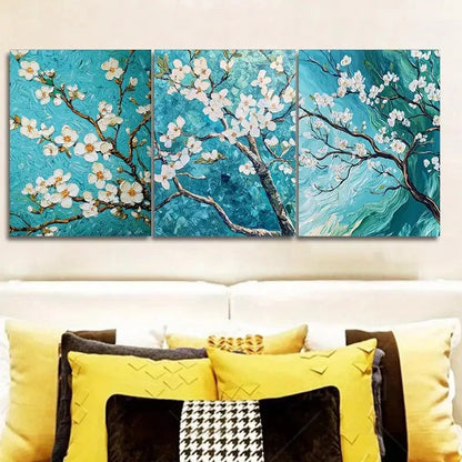 3pcs green and white blossoming Wall Art Set Canvas Framed 60x90cm - High Quality Print 100% Australian Made Wall Canvas Ready to Hang