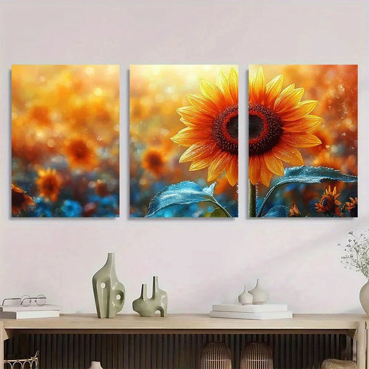 3pcs Floral Painting Sunflower Metal Print Ready to Hang Art