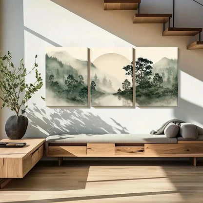 3pcs Misty Mountain Landscape Serene Forest Metal Print Ready to Hang Art