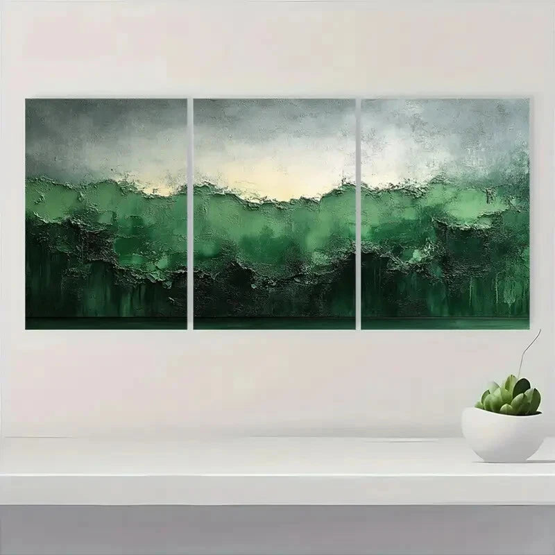 3pcs Green and Gray Abstract Textured Wabi Sabi Metal Print Ready to Hang Art