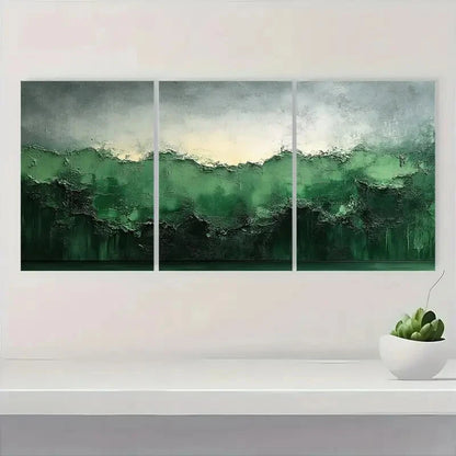 3pcs Green and Gray Abstract Textured Wabi Sabi Metal Print Ready to Hang Art