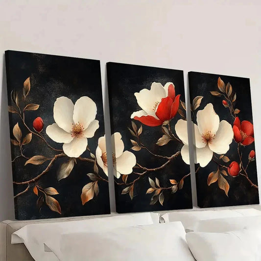 3pcs Dark Moody Flower Floral Botanical T  Wall Art Set Canvas Framed 40x60cm - High Quality Print 100% Australian Made Wall Canvas Ready to Hang