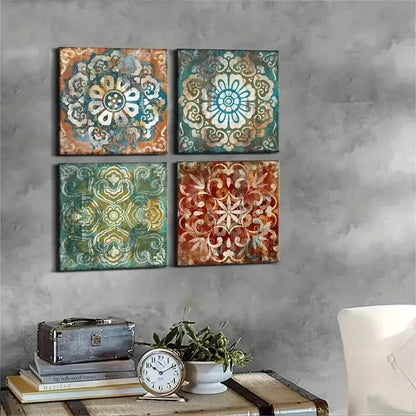4pcs Vintage Flowers Pattern Wall Art Canvas Framed