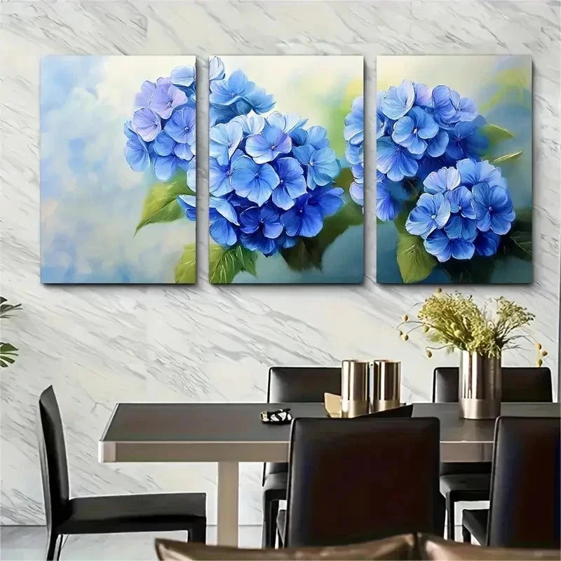 3pcs Hydrangea Flowers Impasto Floral Perfect Wall Art Set Canvas Framed 60x90cm - High Quality Print 100% Australian Made Wall Canvas Ready to Hang