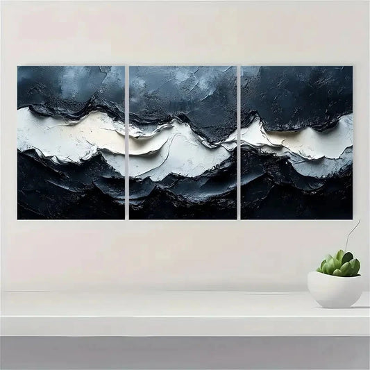 3pcs Black and White Acrylic Abstract Painting Metal Print Ready to Hang Art