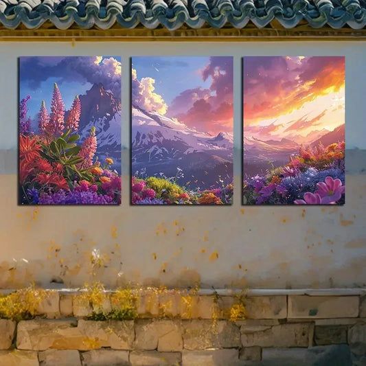 3pcs Butterflies & Tree with Volcanic View Texture Metal Print Ready to Hang Art