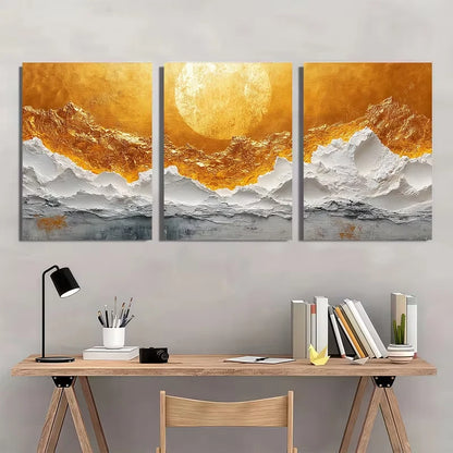 3pcs Golden Textured Abstract Design Metal Print Ready to Hang Art