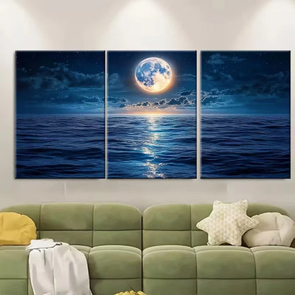 3pcs Full Moon Ocean Reflection Metal Print Ready to Hang Art