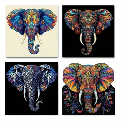 4pcs Colorful Elephant Wall Art Prints Wall Art Canvas Framed