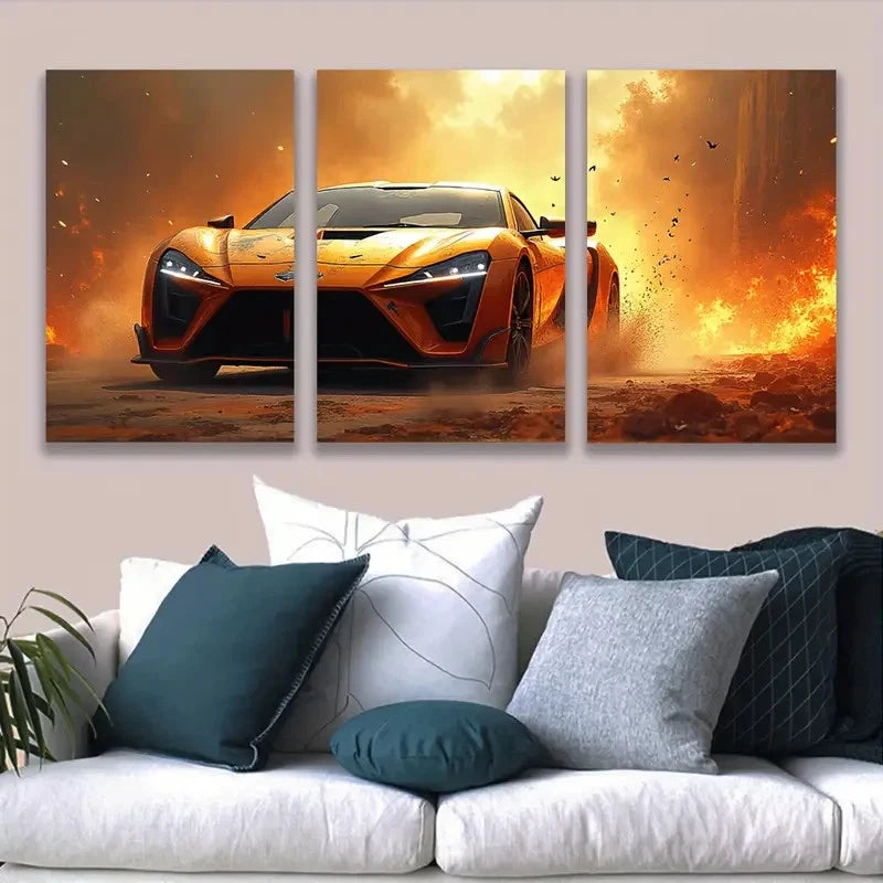 3pcs Modern Lykan Hypersport Car Design Wall Art Set Canvas Framed 50x70cm - High Quality Print 100% Australian Made Wall Canvas Ready to Hang