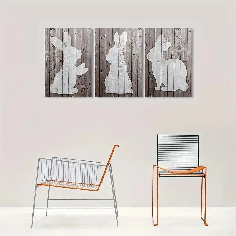 3pcs Rustic Bunny Silhouette Farmhouse Metal Print Ready to Hang Art