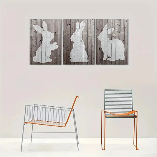 3pcs Rustic Bunny Silhouette Farmhouse Metal Print Ready to Hang Art
