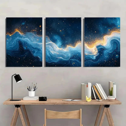 3pcs Ocean-Inspired Blue Fluid Deep Blue GicleeArt Metal Print Ready to Hang Art