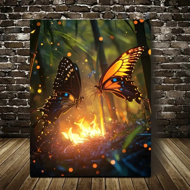 Cartoon Style Scene Of Butterfly Wrestling Playfully 40x60cm Metal Print Ready to Hang