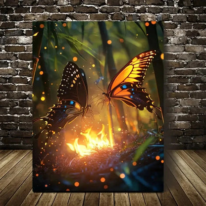 Cartoon Style Scene Of Butterfly Wrestling Playfully 40x60cm Metal Print Ready to Hang
