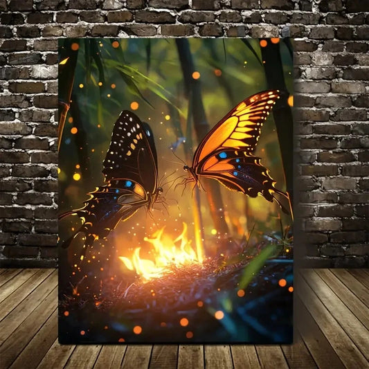 Cartoon Style Scene Of Butterfly Wrestling Playfully 40x60cm Metal Print Ready to Hang