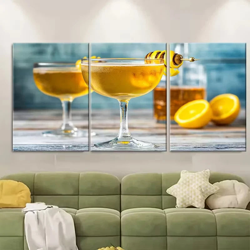 3pcs Bee'S Knees Cocktail Metal Print Ready to Hang Art