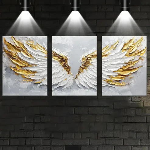 3pcs Abstract White & Golden Wings Perfect Wall Art Canvas Unframed – High Quality Print 100% Australian Made Wall Canvas
