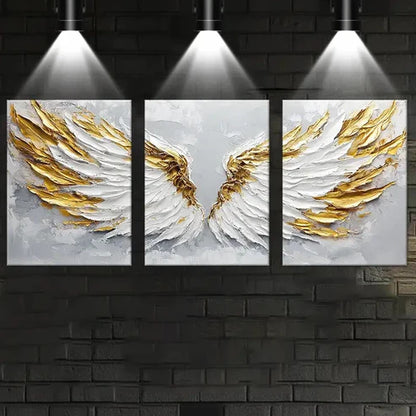 3pcs Abstract White & Golden Wings Perfect Wall Art Canvas Unframed – High Quality Print 100% Australian Made Wall Canvas