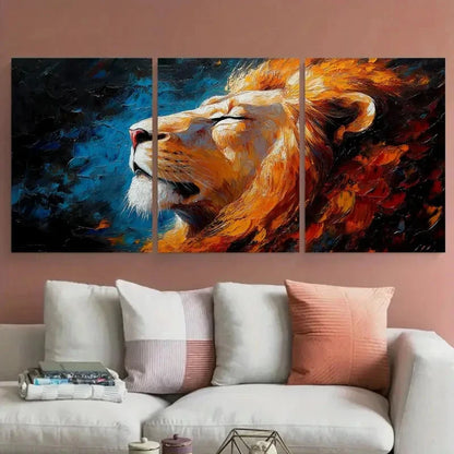 3pcs Featuring African Wildlife Lion Design Wall Art Set Canvas Framed 50x70cm - High Quality Print 100% Australian Made Wall Canvas Ready to Hang