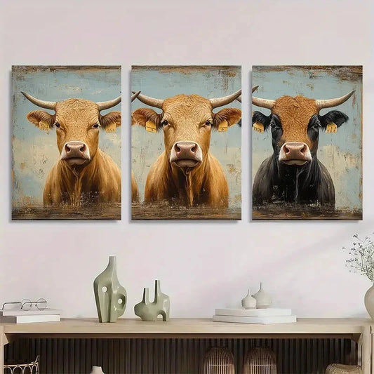 3pcs Rustic Cow Modern Farmhouse Metal Print Ready to Hang Art