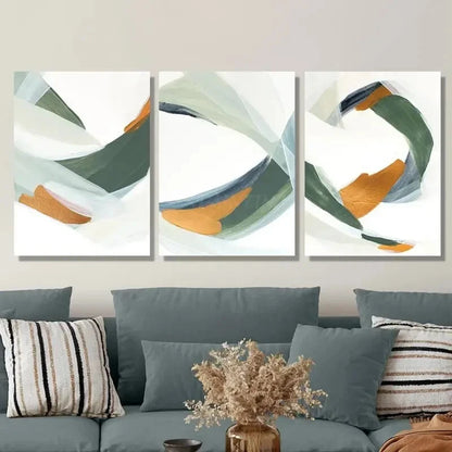 3pcs Colorful Sage Green And Golden Abstract Art Metal Print Ready to Hang Art