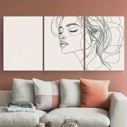 3pcs Minimalist Line Art Woman Female Design Wall Art Set Canvas Framed 60x90cm - High Quality Print 100% Australian Made Wall Canvas Ready to Hang