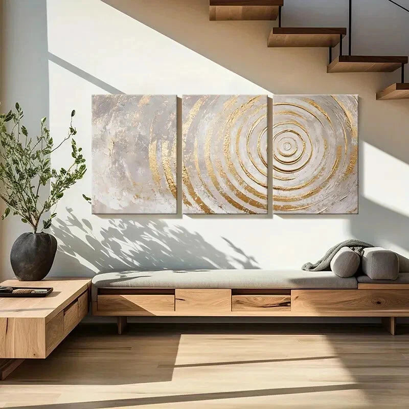 3pcs Abstract Art Golden Spirals Metallic Accents Metal Print Ready to Hang Art