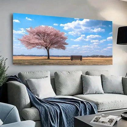 Cherry Blossom Bench Sky wall canvas office home room framed 120x60cm - Bella Home Decor