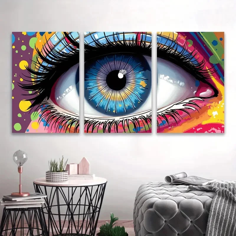 3pcs Colorful Eye Paintings Wall Art Set Canvas Framed 40x60cm - High Quality Print 100% Australian Made Wall Canvas Ready to Hang