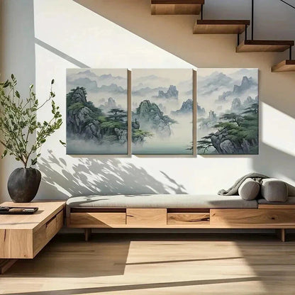 3pcs Mountain Tree Fog & Nature Landscape Wall Art Set Canvas Framed 40x60cm - High Quality Print 100% Australian Made Wall Canvas Ready to Hang