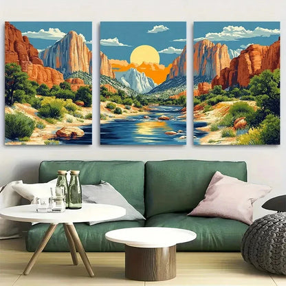 3pcs Zion National Park, Utah Travel Modern Retro Metal Print Ready to Hang Art