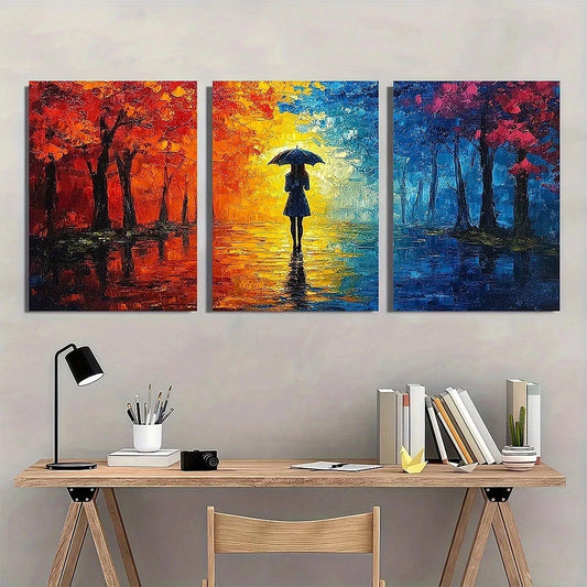 3pcs Shower Theme Hand Painted Oil Painting Metal Print Ready to Hang Art