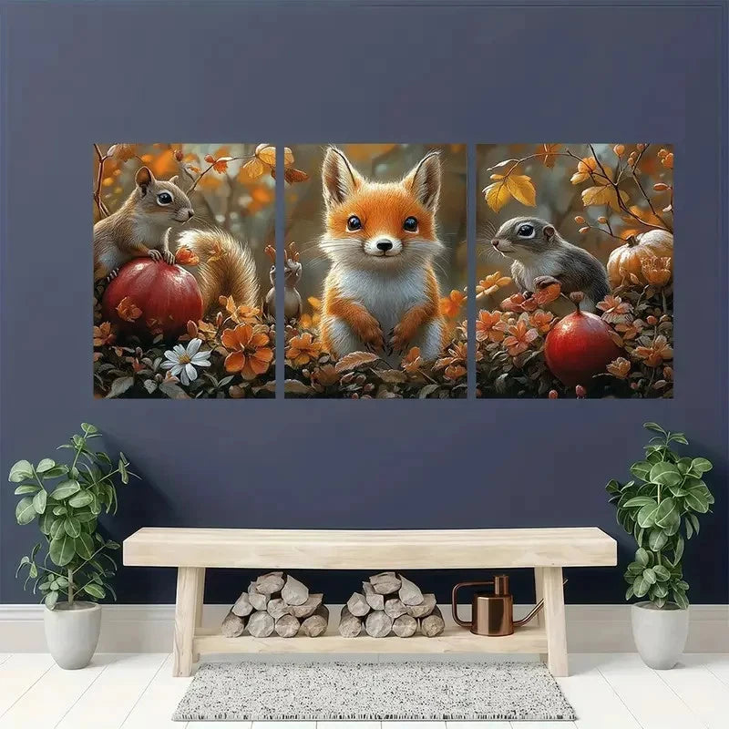 3pcs Animal Convention Fox Birds Squirrel Metal Print Ready to Hang Art