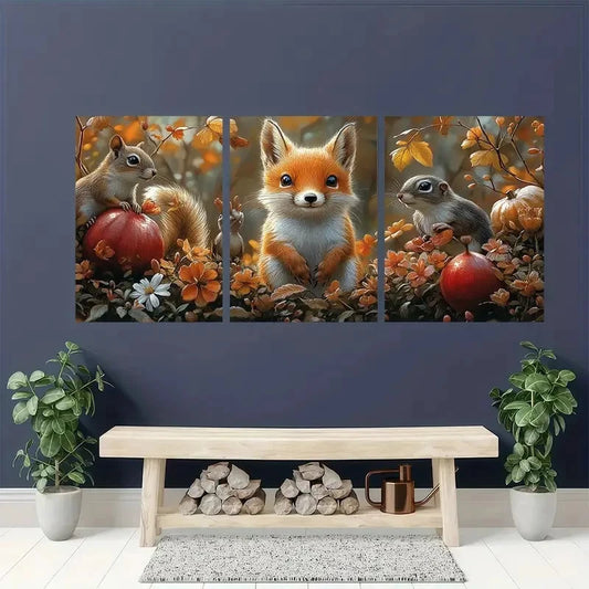 3pcs Animal Convention Fox Birds Squirrel Metal Print Ready to Hang Art