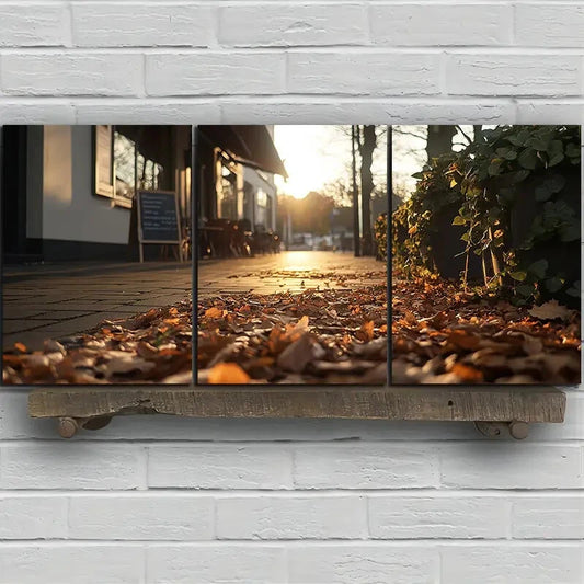 3pcs Street Cafes Nature Scenery Metal Print Ready to Hang Art