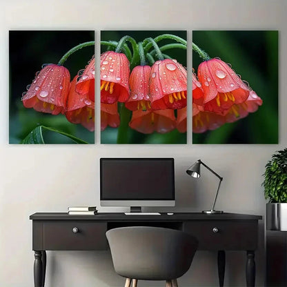 3pcs Orange Red Bell Flowers Macro Photography Metal Print Ready to Hang Art