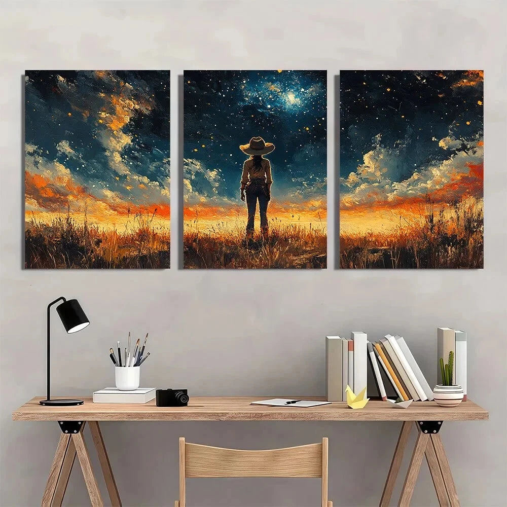 3pcs Vintage Western Cowboy Cowgirl Metal Print Ready to Hang Art